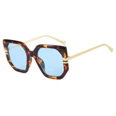 Imagem de Óculos de Sol Femininos e Masculinos com Armação Grande em Metal Gradiente e Proteção UV400 para Esportes ao Ar Livre, Corrida e Ciclismo, Dourado com Flor Azul