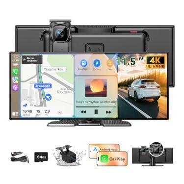 Imagem de Maior tela CarPlay sem fio de 29.2 cm para carro, A-pple CarPlay e Android Auto HD Touchscreen com câmera Dash 4K/câmera de backup 1080P/navegação/Bluetooth/controle de voz/FM/link espelhado, para
