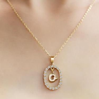 Imagem de Colar banhado a ouro 14 k para mulheres, com nome, pingente esmaltado, inicial, corrente de cabo de aço inoxidável, one size, Aço inoxidável, Sem Pedra Preciosa