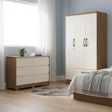 Imagem de Guarda Roupa Solteiro Açaí Ambiente E Cômoda Ravenna Nature Off White 