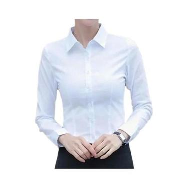 Imagem de Camisa Feminina Branca De Manga Longa Com Botões, Blusa Rosa Para Escr