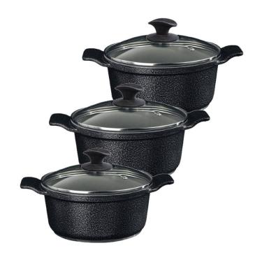 Imagem de Jogo Panela Preto Craq Antiaderente Cerâmica Javali AA 26a30