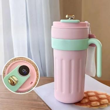 Imagem de Copo Térmico Inteligente De 650ml De Café Em Aço Inoxidável 316 Que Acompanha Copo De Isolamento(Rosa com Verde-A)