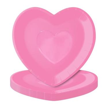 Imagem de Herytem 24 peças de pratos de papel em forma de coração para Dia dos Namorados – Pratos de sobremesa descartáveis com coração rosa de 18 cm para festa dos namorados, casamento, noivado ou jantar