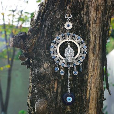 Imagem de Hiudu Ganesha com decoração de pendurar olho turco azul - grande amuleto nazar porta janela pendurar na parede proteção de casa e decoração de bênção, presente espiritual de aniversário de inauguração