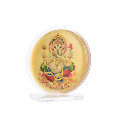 Imagem de DHRUVS COLLECTION Ganesh ji banhado a ouro, Ganpati Idol 3D, moldura acrílica para decoração de casa, painel de carro, mesa de escritório, Pooja, templo, local de trabalho, presente de inauguração de