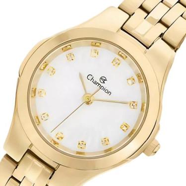 Imagem de Relógio Feminino Champion Dourado Original com Fundo Branco e Ponteiro