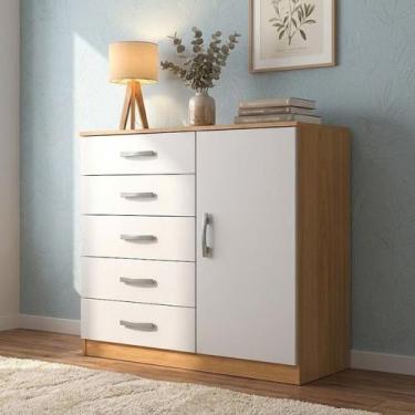 Imagem de Cômoda 5 Gavetas 1 Porta Grande Armazenamento Luxo Compacta Multiuso M