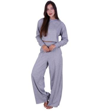 Imagem de Conjunto Moletinho Blusa com Manga Longa e Calça Wide Leg e Samantha -