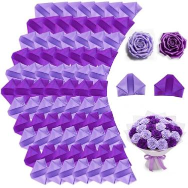 Imagem de TONIFUL 200 peças, roxo e roxo claro, fita de cetim pré-fabricada, pétalas de rosa, pétalas semi-acabadas para rosa eterna, faça você mesmo, buquês de flores, artesanato para dia dos namorados