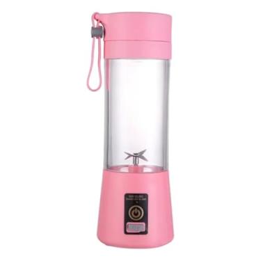 Imagem de Liquidificador Portátil USB Recarregável Mini Mixer Elétrico de Frutas com 6 Lâminas Inox para Sucos Detox, Garrafa Mixer Elétrica 380ml - Rosa