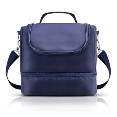 Imagem de Bolsa Térmica Lancheira com 2 Compartimentos para Marmita Lanches e Bebidas com Alça Removível(Azul)