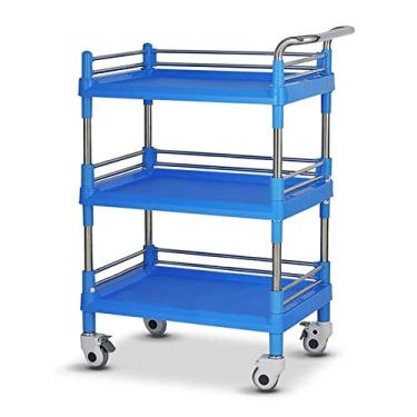 Imagem de Carrinho de armazenamento de caminhões manuais, cozinha 3 níveis móvel salão de beleza carrinho de mão, carrinho de transporte de serviço de hotel (azul C _73 x 53 x 100 cm)