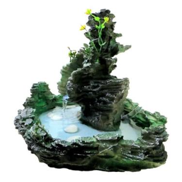 Imagem de Fonte Cascata 3 Quedas de Água – Pedra Verde em Resina para Sala e Jardim Interior, Ideal para Decoração Natural e Ambientes Relaxantes (Verde,110V)