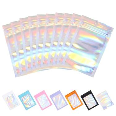 Imagem de Tiparts 100 sacos holográficos Mylar, sacos transparentes de 7,6 cm x 12 cm com janela frontal transparente para armazenamento de alimentos, joias, doces, embalagens para pequenas empresas