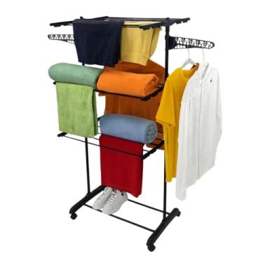 Imagem de Varal De Chão Roupa Calcinha Grade 3 Andares Dobrável Portátil(PRETO/PRETO)