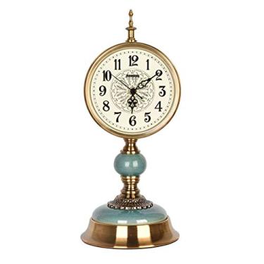 Imagem de Lss9azznmm Relógio de mesa de metal criativo mudo precisão bateria energia retro quartzo lareira relógio ornamentos de mesa cerâmica rachadura (cor: metálico)