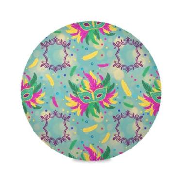 Imagem de Wassud Jogo americano tropical Mardi Gras tapetes de mesa redondos para cozinha e jantar tapetes laváveis resistentes ao calor decoração de mesa 39 cm