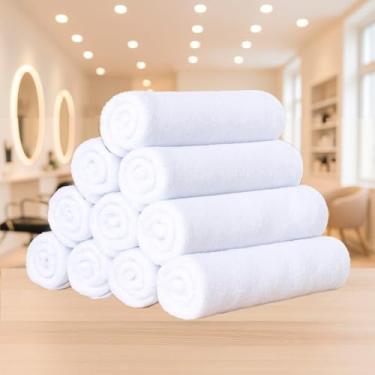 Imagem de Kit 15 Toalhas de Rosto 65x40cm Algodão Macio para Salão, Lavabo e Manicure Profissional Uso Diário (TOALHAS SALÃO BRANCO,15 UNIDADES)