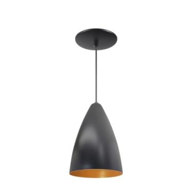 Imagem de Lustre Pendente Luminária Bala Vegas Nova em Alumínio Com Interior Cobre e Fiação Bivolt Retrô de Balcão 110v 220v (Preto Micro Textura)