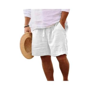 Imagem de Bermudas De Linho Masculinas Para O Verão Com Bolso, Calças De Fitness
