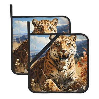 Imagem de Tapete quadrado com isolamento térmico, conjunto de 2 peças, leopardo, em busca de presas, tapetes de isolamento térmico, adequados para churrasco ao ar livre