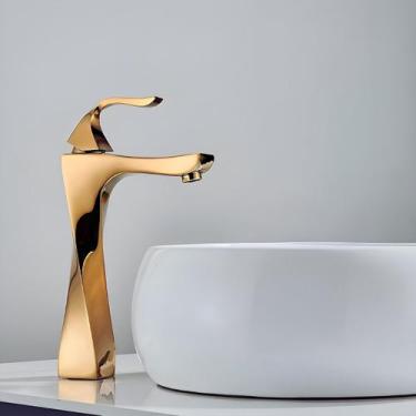 Imagem de Torneira Alta Lavabo Pia Monocomando Inox Dourado Gold - Gota Metais S