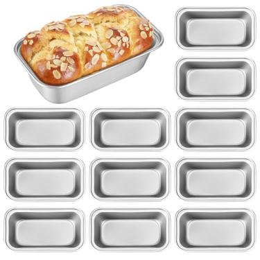 Imagem de Uiifan 12 peças de mini formas de pão para assar pão, antiaderente, pequenas formas de pão de banana, mini formas de pão para bolo de carne antiaderente, aço carbono para forno e assar (15 x 8,4 x 5