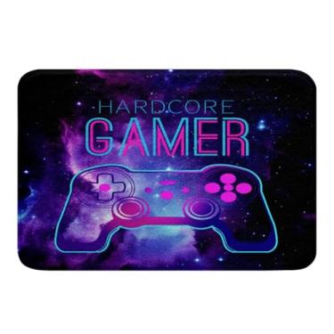 Imagem de Tapete de banheiro para jogos Galaxy Gamepad Tapete de banheiro Gamer 40,64 cm (L) x 61 cm (C), tapete de chuveiro macio e absorvente, antiderrapante, controlador de videogame, tapete de céu estrelado para decoração de banheira, quarto, sala de estar
