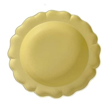 Imagem de Prato de jantar vintage prato de jantar amarelo creme branco puro prato de borda de flor prato de café da manhã prato de sobremesa prato de salada de frutas pratos profundos (amarelo)