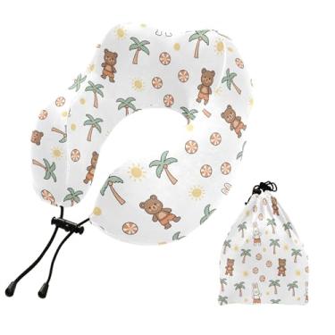 Imagem de Burbuja Almofada de pescoço de urso de coelho de desenho animado para viagem, almofada de viagem de espuma viscoelástica para dormir, suporte de cabeça de avião de carro, lavável na máquina e portátil