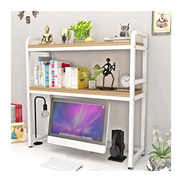 Imagem de Armário de arquivo 2 camadas prateleira de mesa multiuso madeira e metal organizador de mesa, L45,2 x L 24,8 x A 35,4 polegadas prateleira de armazenamento para sala de estar, escritório e cozinha