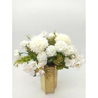 Imagem de Planta Artificial Buquê de Flores 30cm – Crisântemo, Rosa e Margarida – Decoração de Casa, Escritório e Festas (branco (0204),2 UNID)