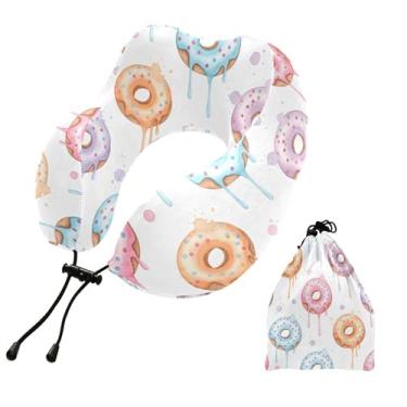 Imagem de Burbuja Almofada de pescoço pingando donut para viagem, almofada de viagem de espuma viscoelástica para dormir, suporte de cabeça de avião de carro, lavável na máquina e portátil