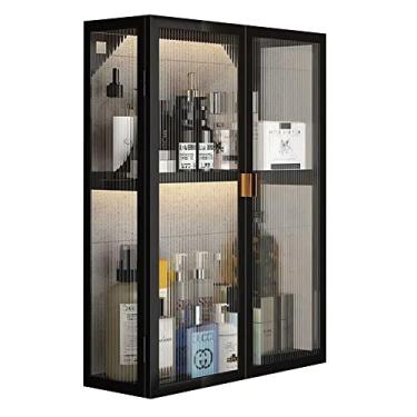 Imagem de Armário de banheiro doméstico montado na parede, armário de remédios de metal com porta de vidro caixa de armazenamento de perfumes cosméticos para banheiro, sala de estar, cozinha, armário (cor
