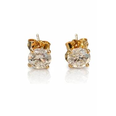 Imagem de Brinco Ponto de Luz Grande Banhado a Ouro 18K com Zircônia, Feminino, Dourado, Fecho Tarraxa, Estilo Clássico Elegante