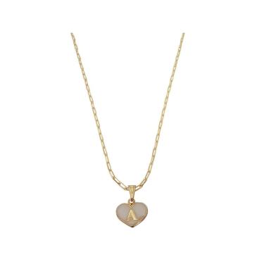 Imagem de Colar Cartier 50Cm Coração Branco Letra A Banhado Ouro 18K