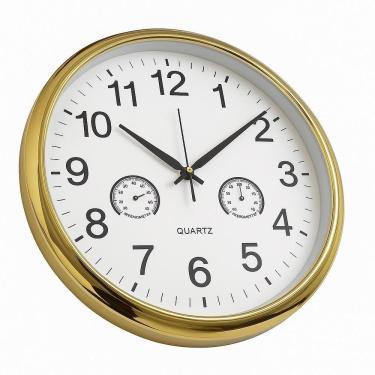 Imagem de Relógio Analógico De Parede Termômetro E Higrômetro Decorativo Design Elegante Ambientes Casa Sala Dourado