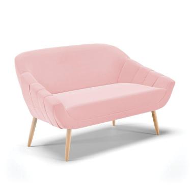 Imagem de Namoradeira 02 Lugares Suede Rosa Bebê Pés Palito Natural