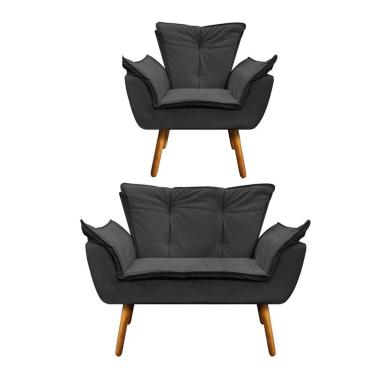 Imagem de Kit 01 Namoradeira e 01 Poltrona Opala Corino Pés Palito