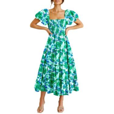 Imagem de Vestido PRETTYGARDEN Midi Floral Verde com Mangas Bufantes Pequeno
