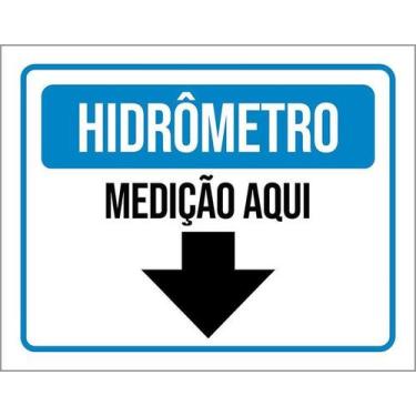 Imagem de Kit 10 Placa Acm Hidrômetro Medição Aqui Seta 18X23 - Sinalizo