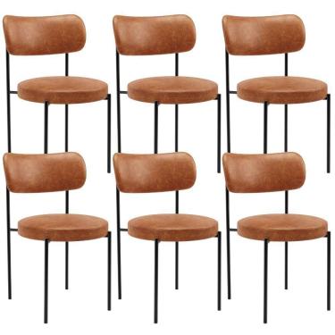 Imagem de Kit 06 Cadeiras Estofadas Para Sala De Jantar Louise L02 Couríssimo Camel - Lyam Decor
