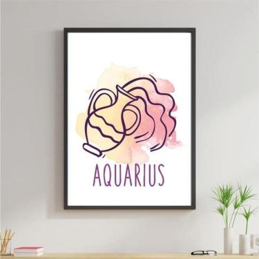 Imagem de Quadro Signos Aquarela Aquário 45X34Cm Vidro Moldura Preta