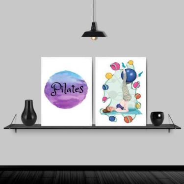 Imagem de Kit 2 Quadros Decorativos Pilates Bolas 45X34 C/Vidro Branca