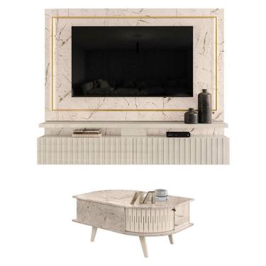 Imagem de Estante Home Theater Suspenso Gaia Com Mesa De Centro Indianápolis Calacata Off White – Madetec