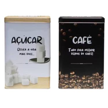 Imagem de Pote Lata De Café E Açúcar Quadrado Kit 4 Peças - Livon, Mod01