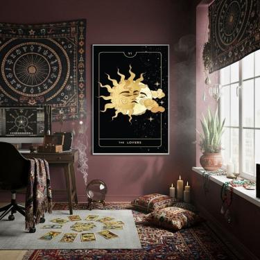 Imagem de Quadro Decorativo Tarot Sol E Lua 70x50cm Mold Preta