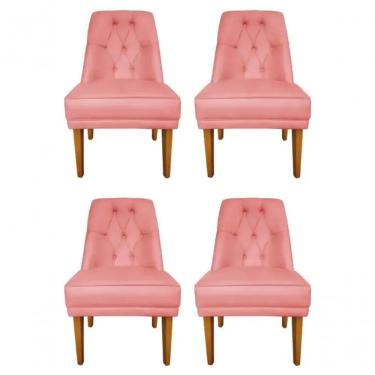 Imagem de Kit 4 Cadeiras Para Sala De Jantar Escritório Estofada Berlim Retro Suede Rosa Bebê Lar Móveis E Decoração