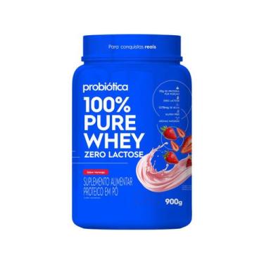 Imagem de Whey sem lactose 100% pure zero 0 lactose 900g morango probiotica - PR